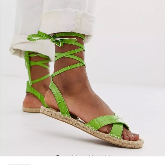 ASOS DESIGN Jala espadrille flat sandals in green croc size uk 6.5 us 8.5 - Picture 1 of 7